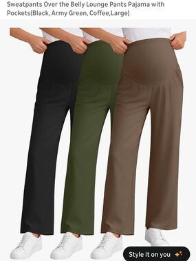 Maternity Over-the-Belly Lounge Pants with Pockets - Black, Army Green, Coffee